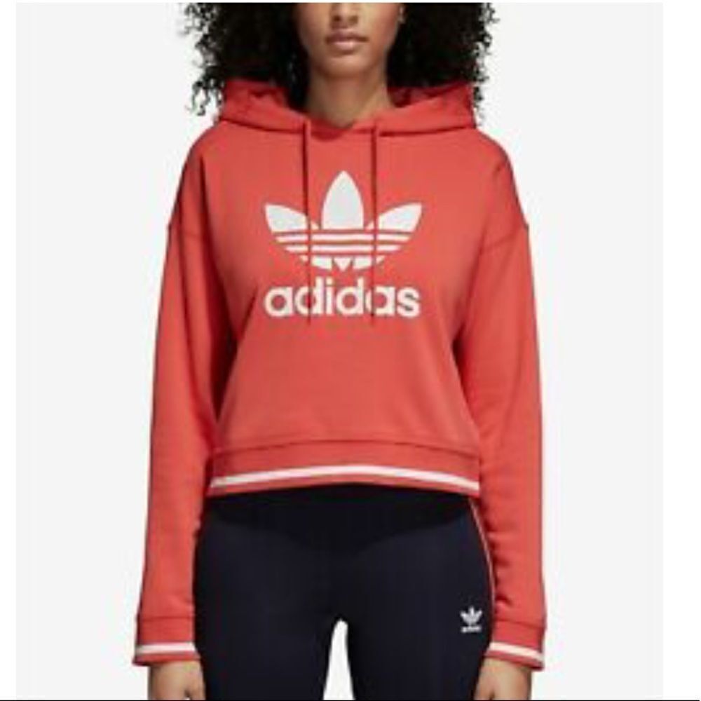 Adidas Originals Active Icons Cropped Hoodie, Trace Scarlet